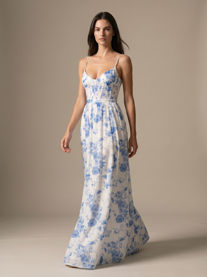 Corset Sexy Maxi Dress - Blue