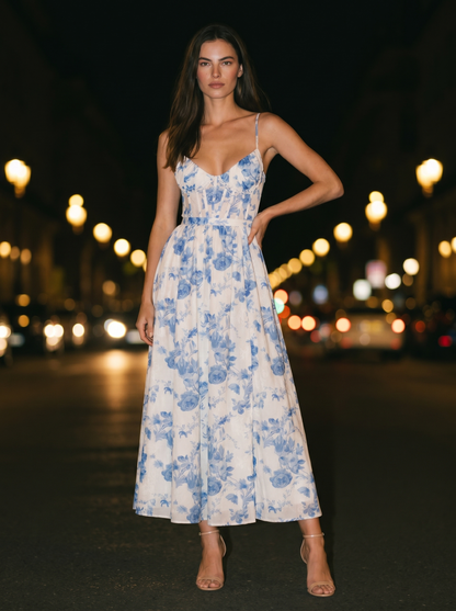 Corset Sexy Maxi Dress - Blue, front