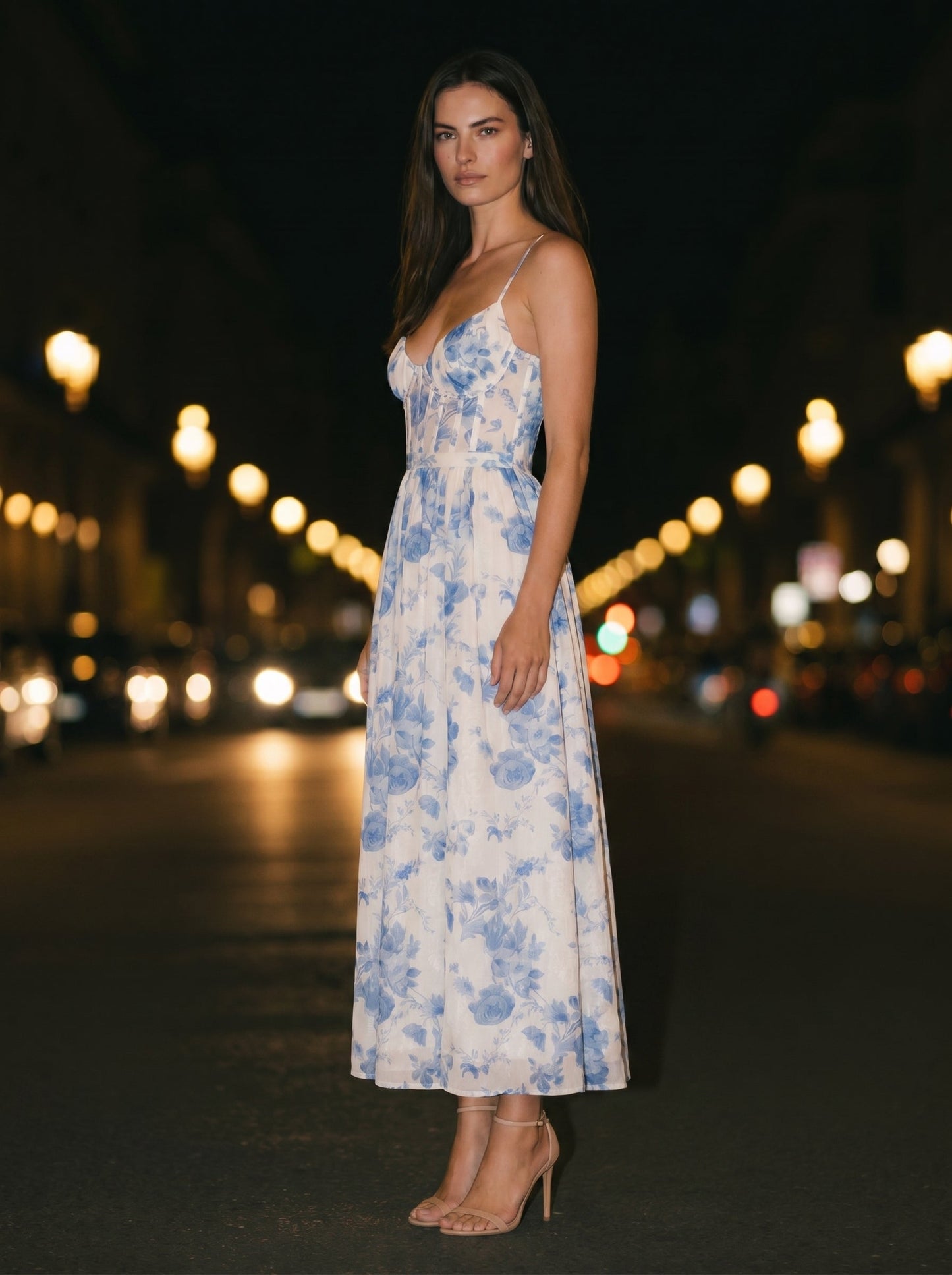 Corset Sexy Maxi Dress - Blue, side