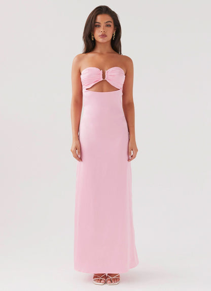 Lemon Rose Print Cutout Maxi Dress - Pink, front