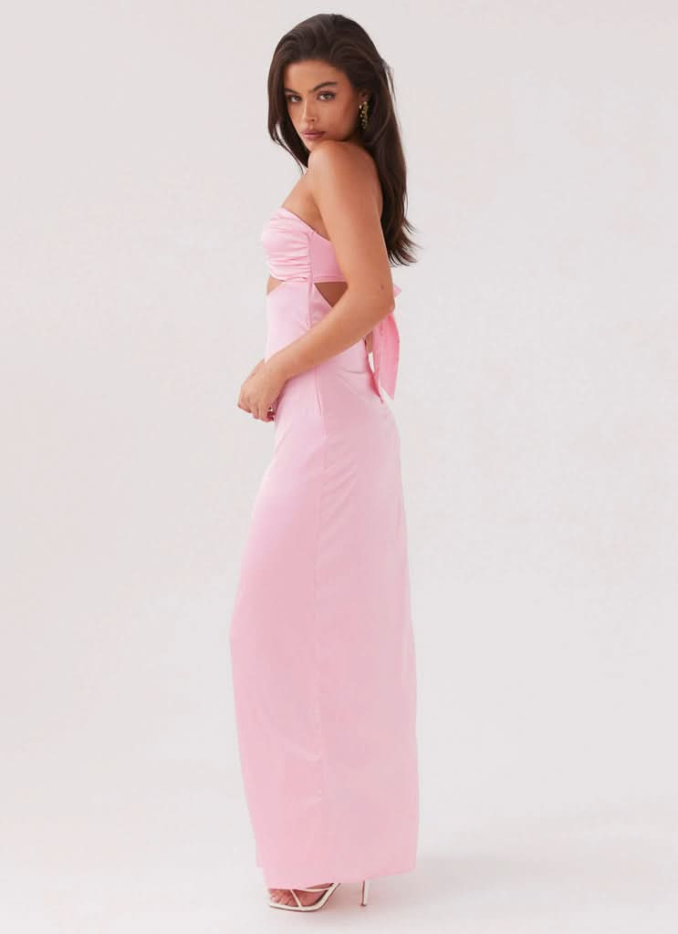 Lemon Rose Print Cutout Maxi Dress - Pink, side