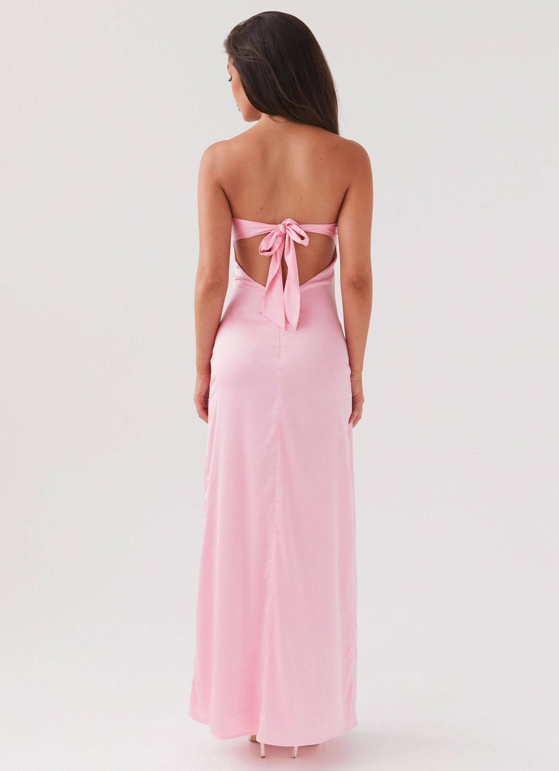 Lemon Rose Print Cutout Maxi Dress - Pink, back