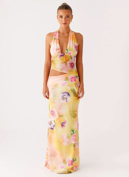 Women's Wedding Guest Floral Halter V Neck Midi Dress - product image 2