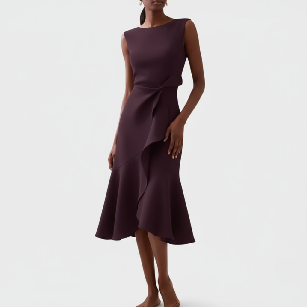 Women's Wedding Guest Draped Asymmetric Midi Dress