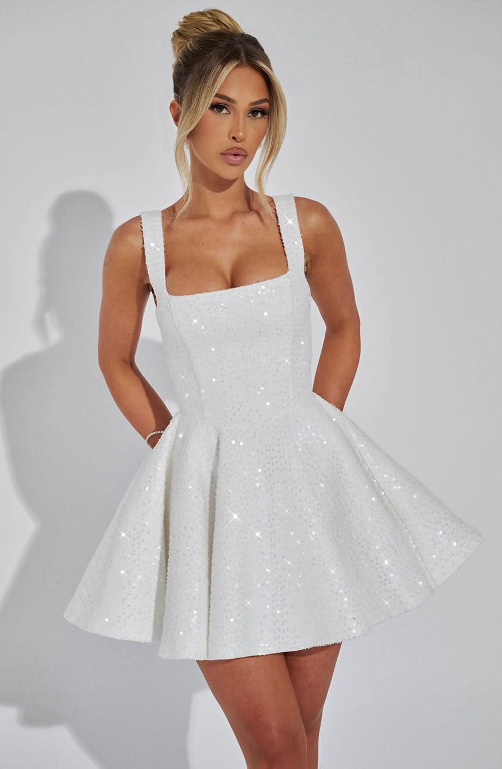 Women's Wedding Guest Sequin Square Neck Mini Dress - product image 6