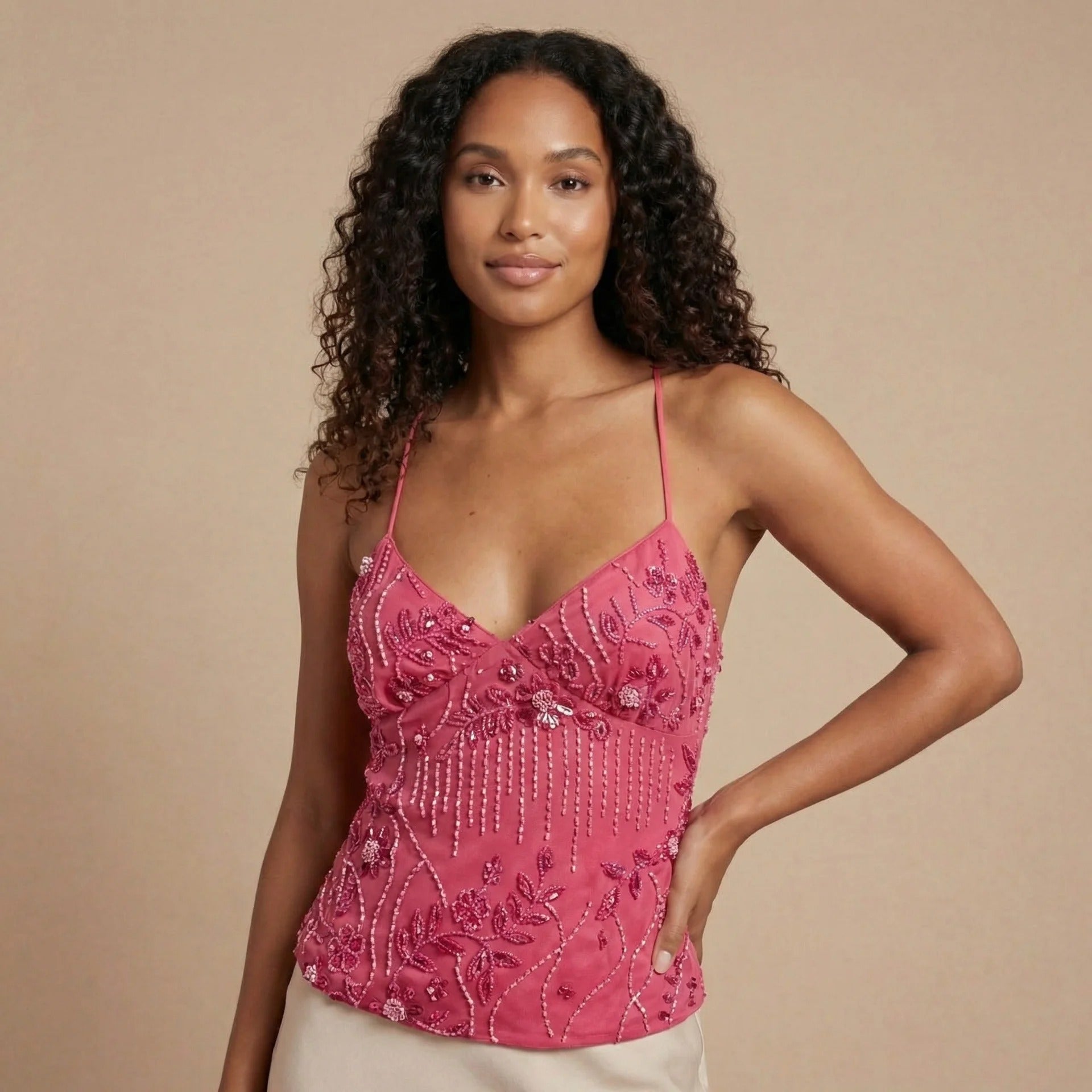 Women's Cocktail Sequin V Neck Cami Top - product image 2