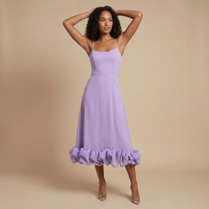 Women's Cocktail Square Neck Ruffle Hem Midi Dress - product image 5
