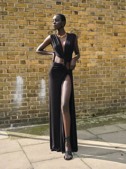 Women's Wedding Guest Cutout V Neck Slit Maxi Dress - product image 7
