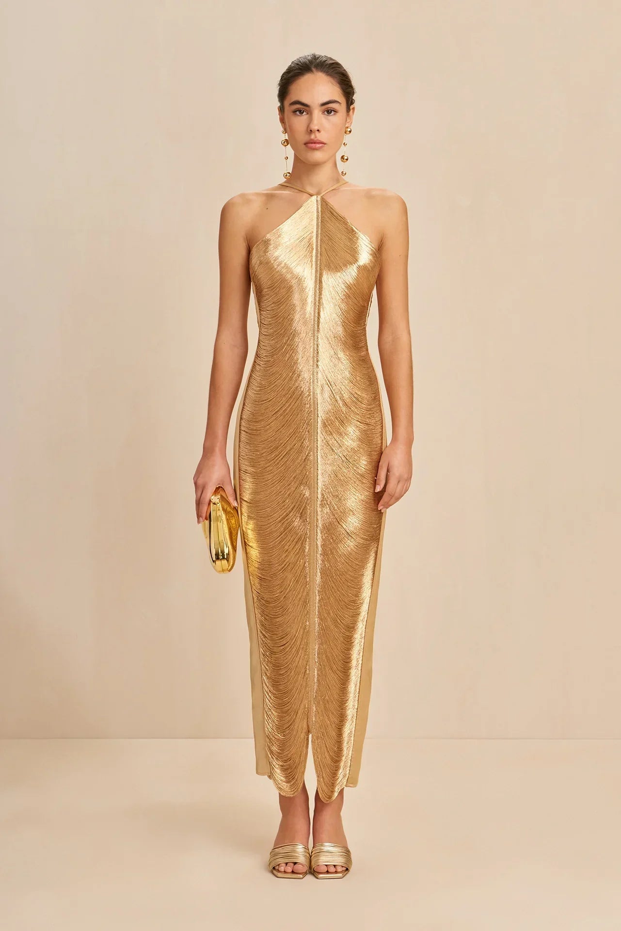 Draped Satin Semi Formal Maxi Dress