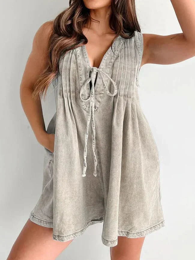 Women's Summer V Neck Sleeveless Denim Romper With Pockets - product image 4