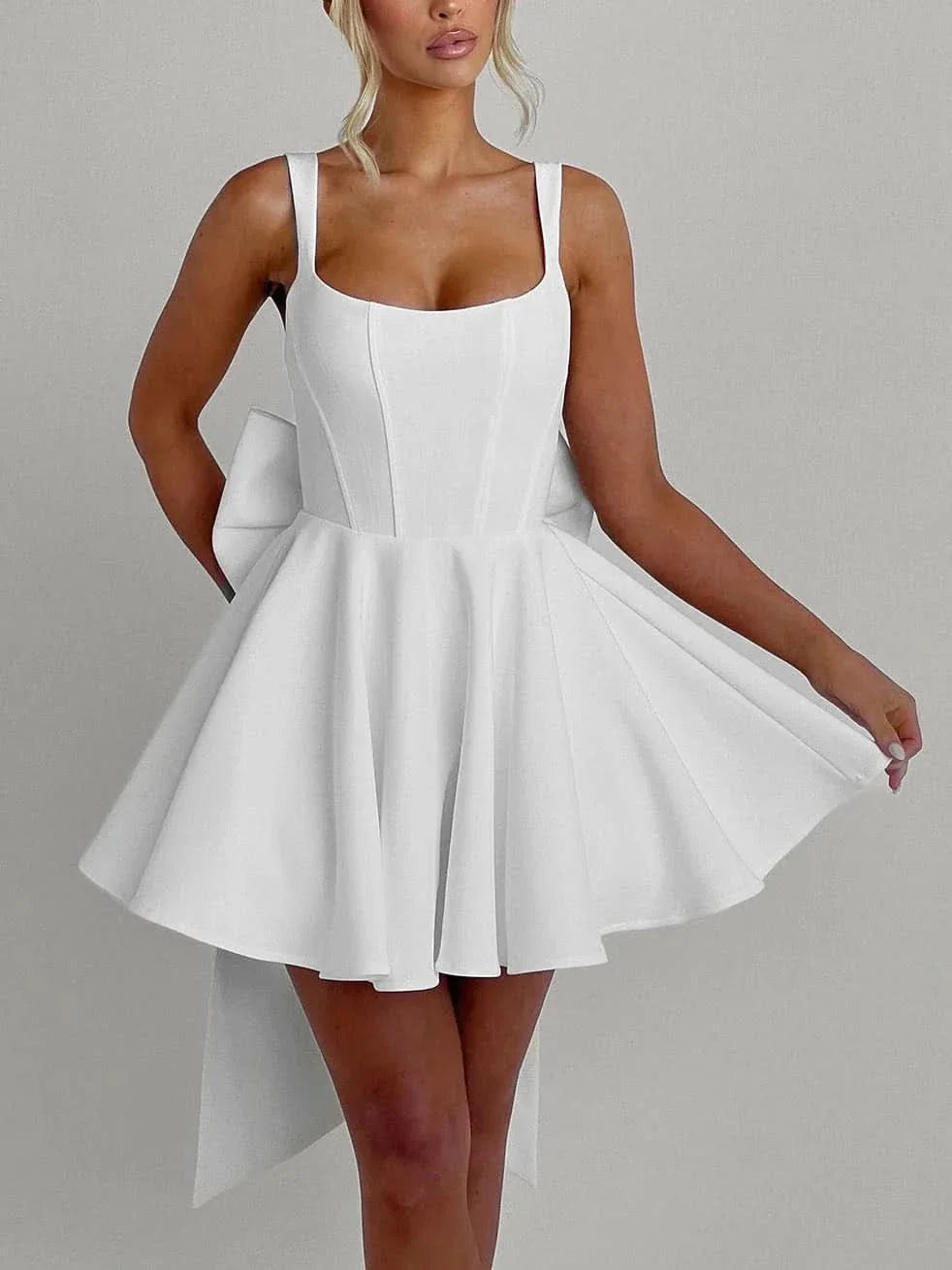 Women's Cocktail Bow Mini Square Neck Skater Dress - product image 7