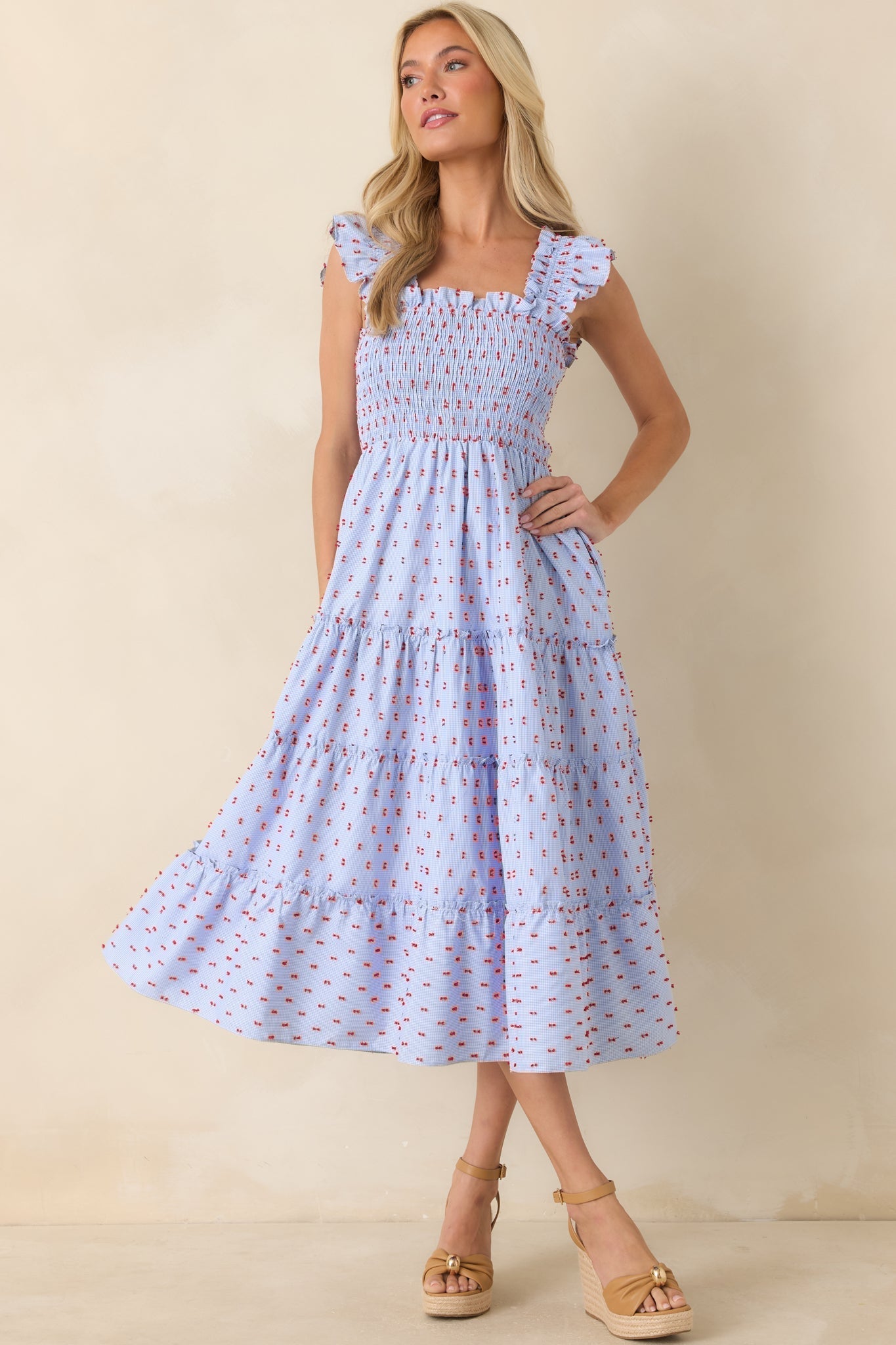 Embroidered Midi Dress - Blue