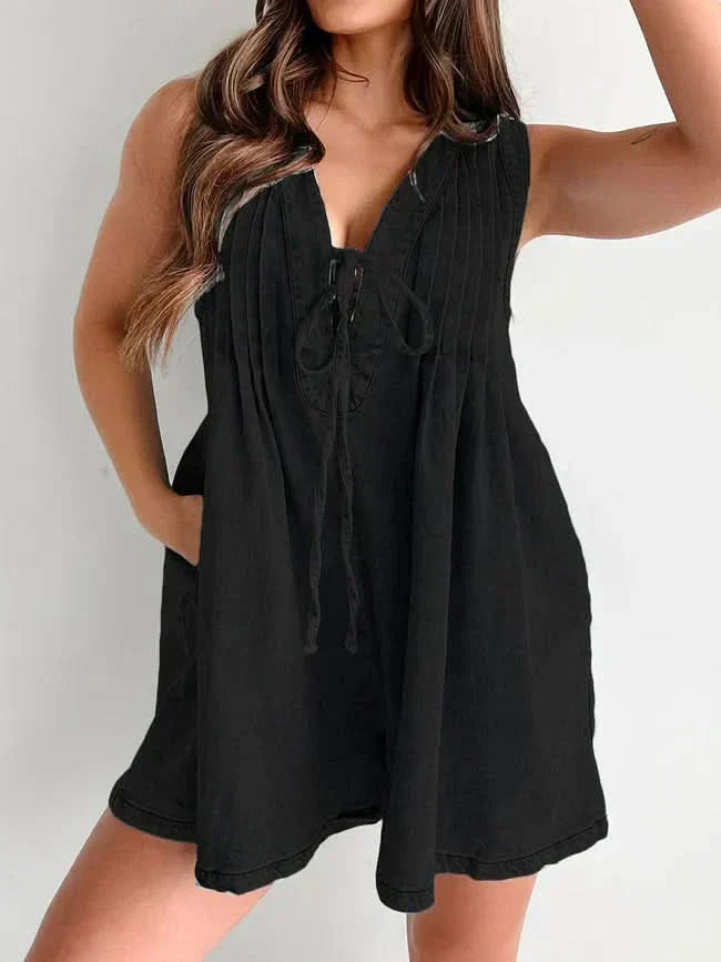 Women's Summer V Neck Sleeveless Denim Romper With Pockets - product image 3