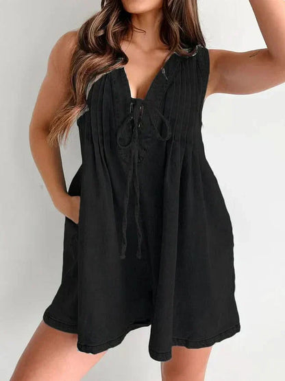 Women's Summer V Neck Sleeveless Denim Romper With Pockets - product image 3