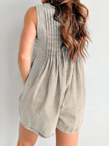 Women's Summer V Neck Sleeveless Denim Romper With Pockets - product image 9