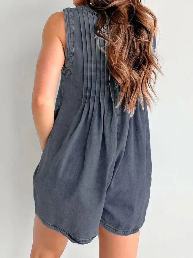 Women's Summer V Neck Sleeveless Denim Romper With Pockets - product image 7