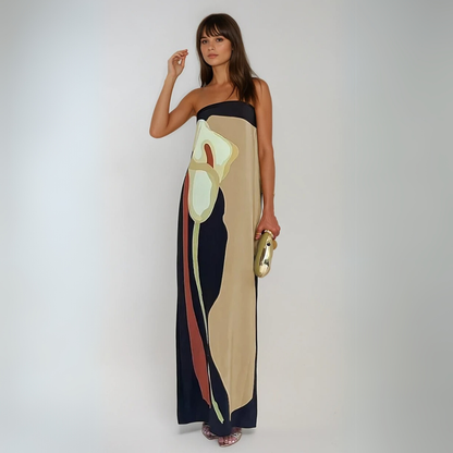 Floral Long Maxi Dress - Khaki Green