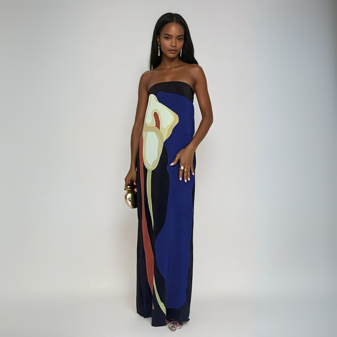 Floral Long Maxi Dress - Blue