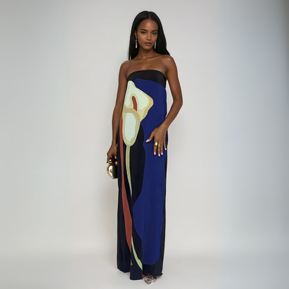 Floral Long Maxi Dress - Blue