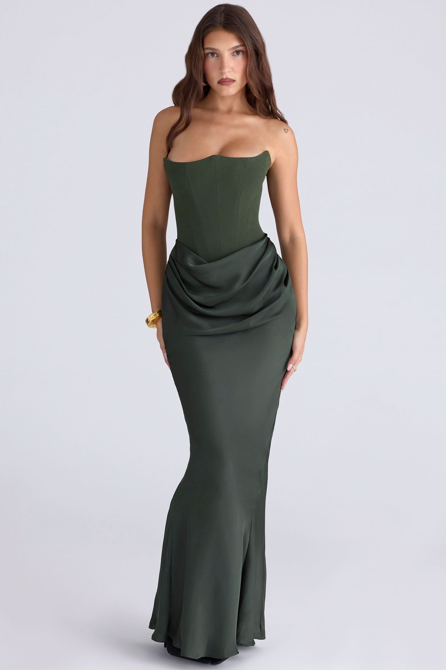 Olive Strapless Corset Maxi Dress - Green