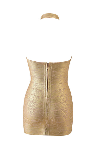 Gold Metallic Bodycon Mini Dress - Gold