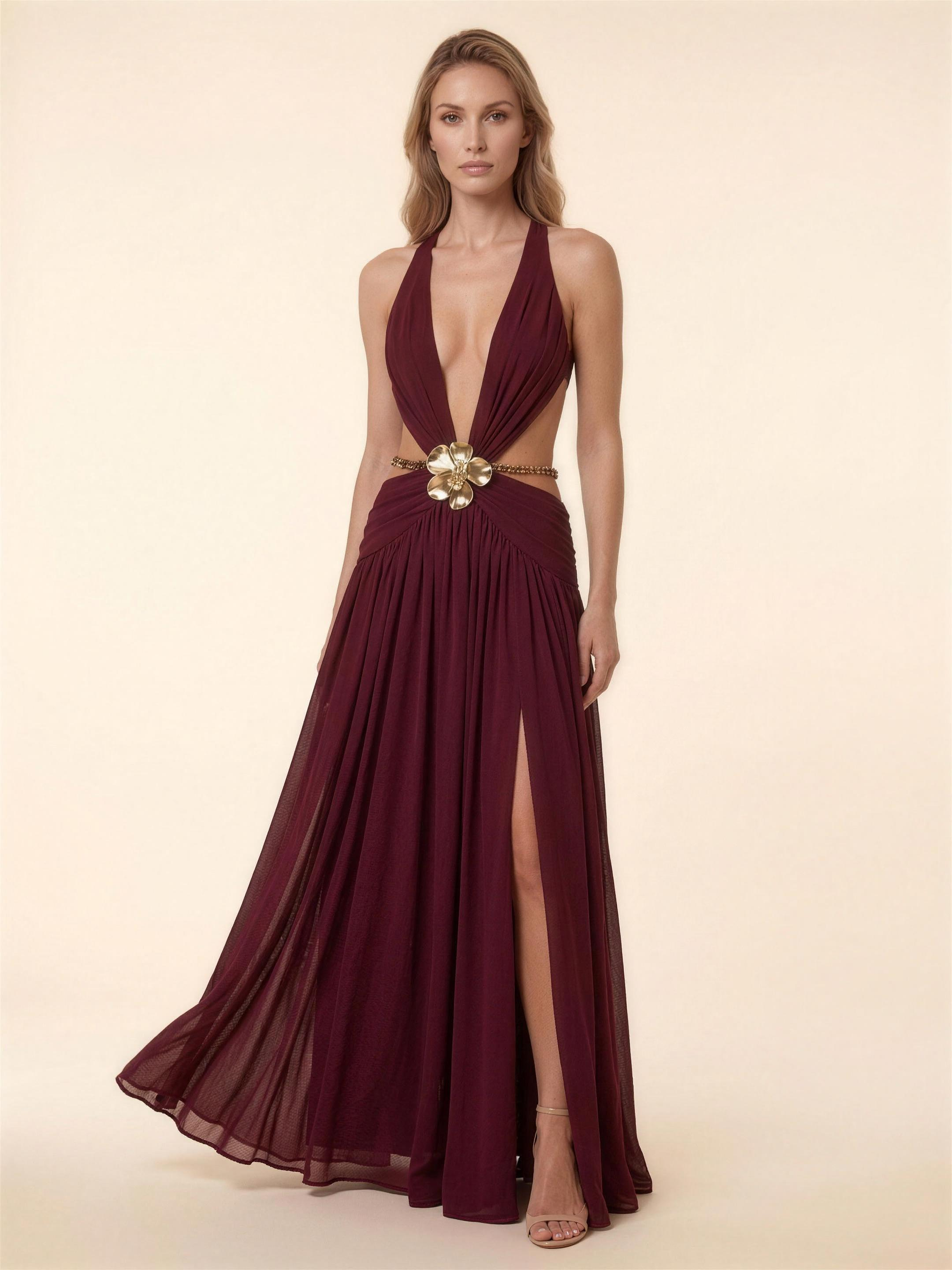 Halter Backless Chiffon Summer Maxi Dress