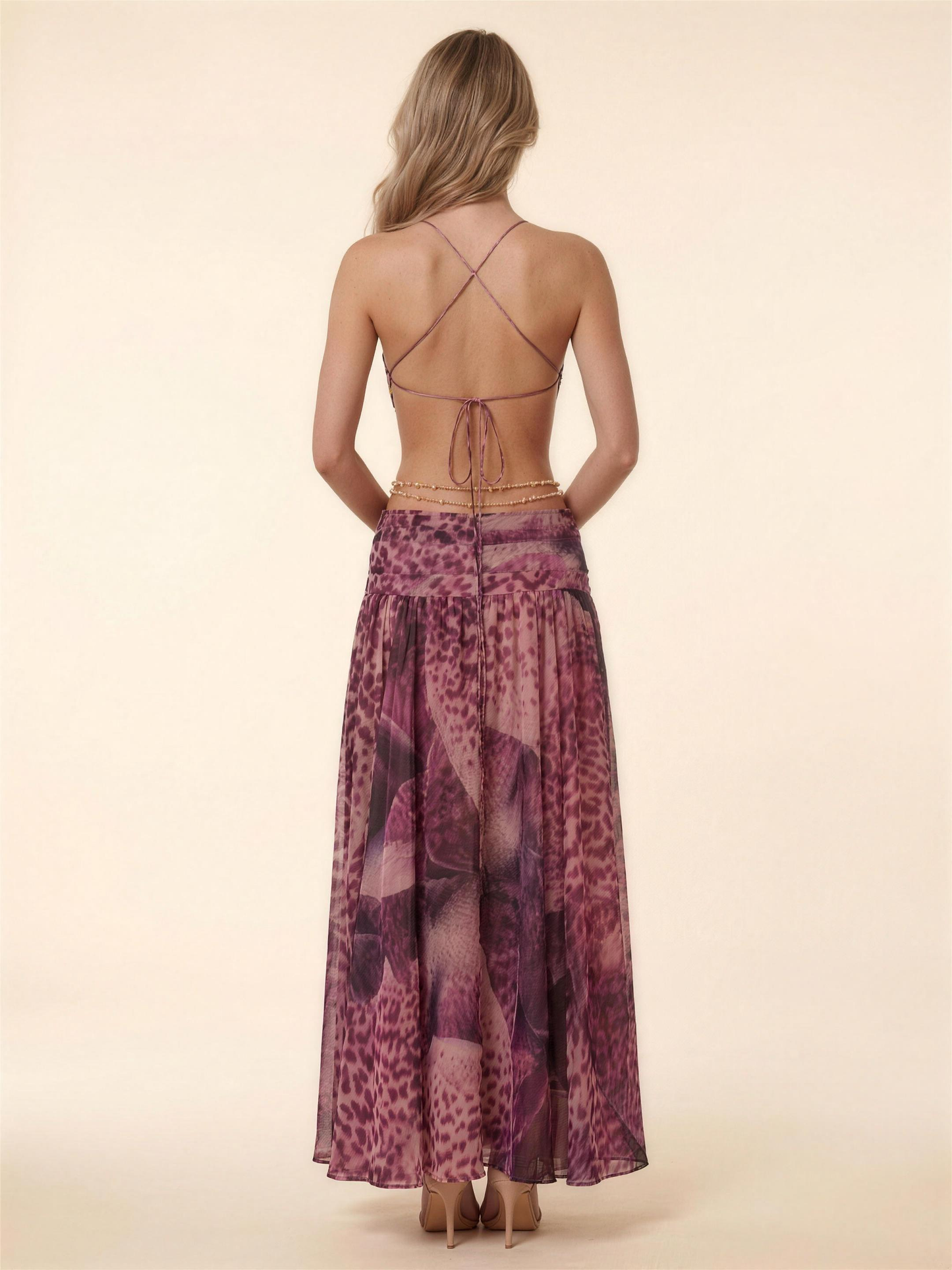 Halter Backless Chiffon Summer Maxi Dress - Magenta