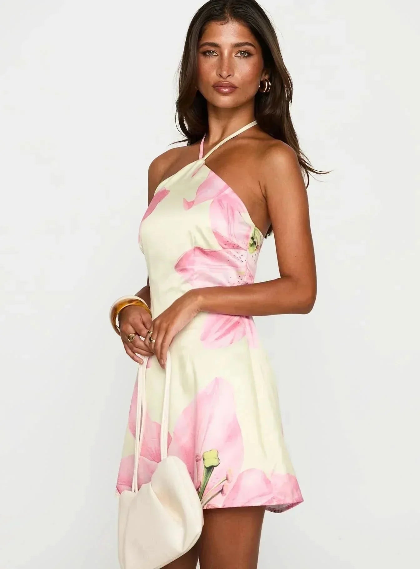 Halter Floral Satin Mini Dress - Sienna