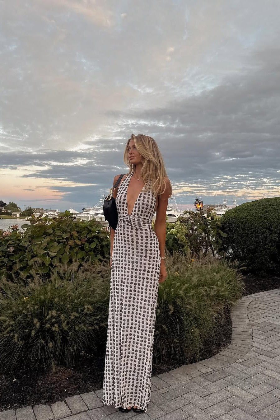 Halter Open Back Brunch Maxi Dress - Soft Ivory, back