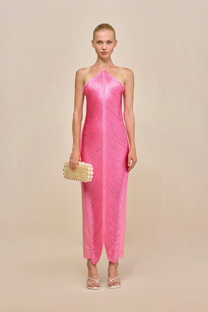 Halter Open Back Mesh 1960s Evening Gown - back