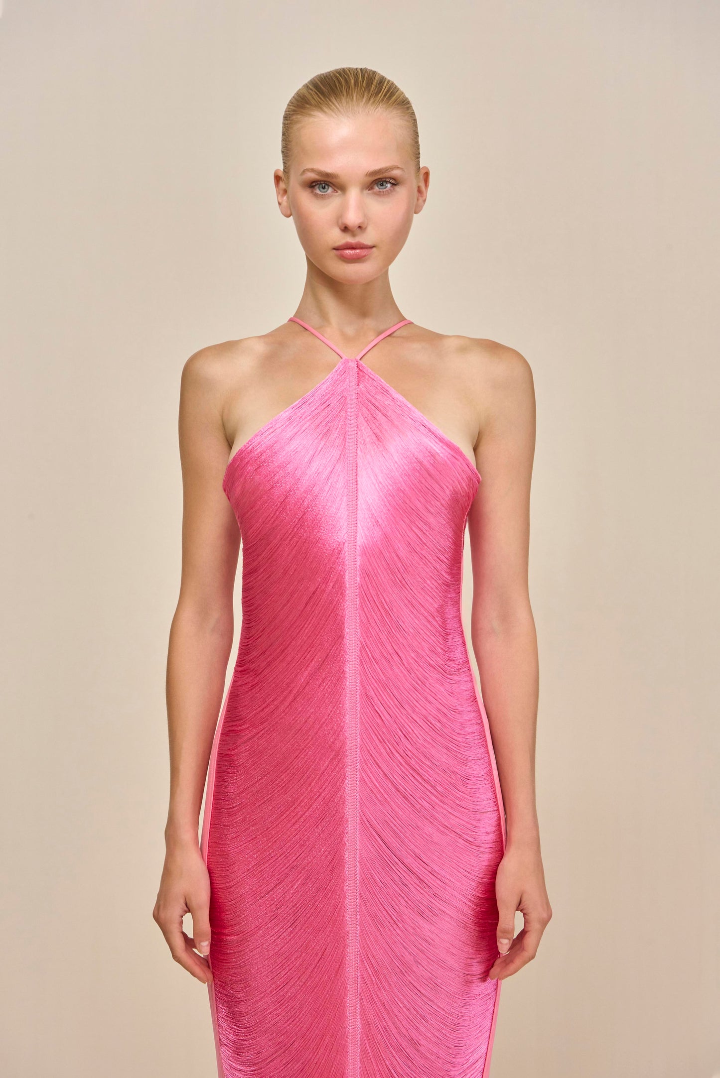 Halter Open Back Mesh 1960s Evening Gown - BLOSSOM, back