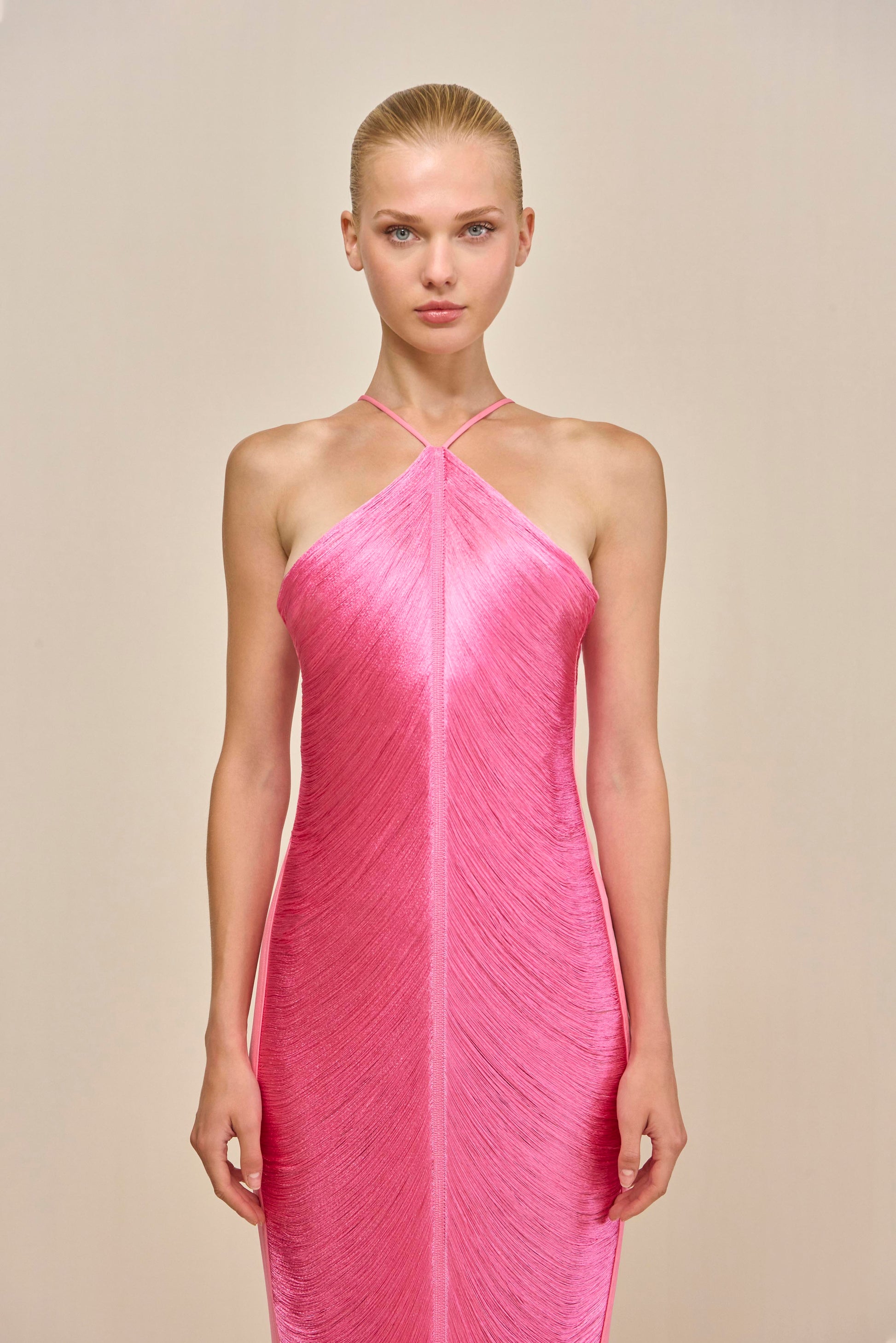 Halter Open Back Mesh 1960s Evening Gown - BLOSSOM, back