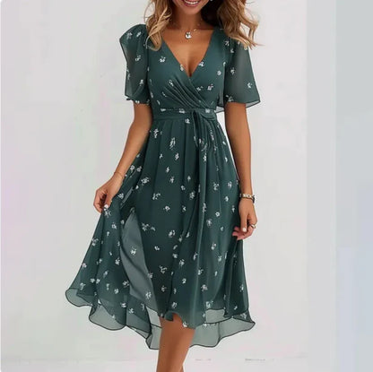 Women's Wedding Guest Floral V Neck Midi Dress