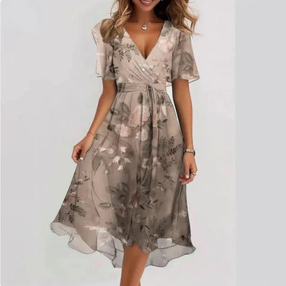 Women's Wedding Guest Floral V Neck Midi Dress