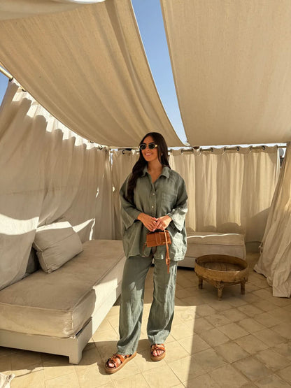 Women's Summer Oversized Button Down Shirt and Pants Set - product image 1