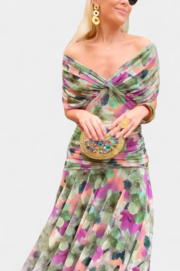 Women's Wedding Guest Off Shoulder Ruched Maxi Dress