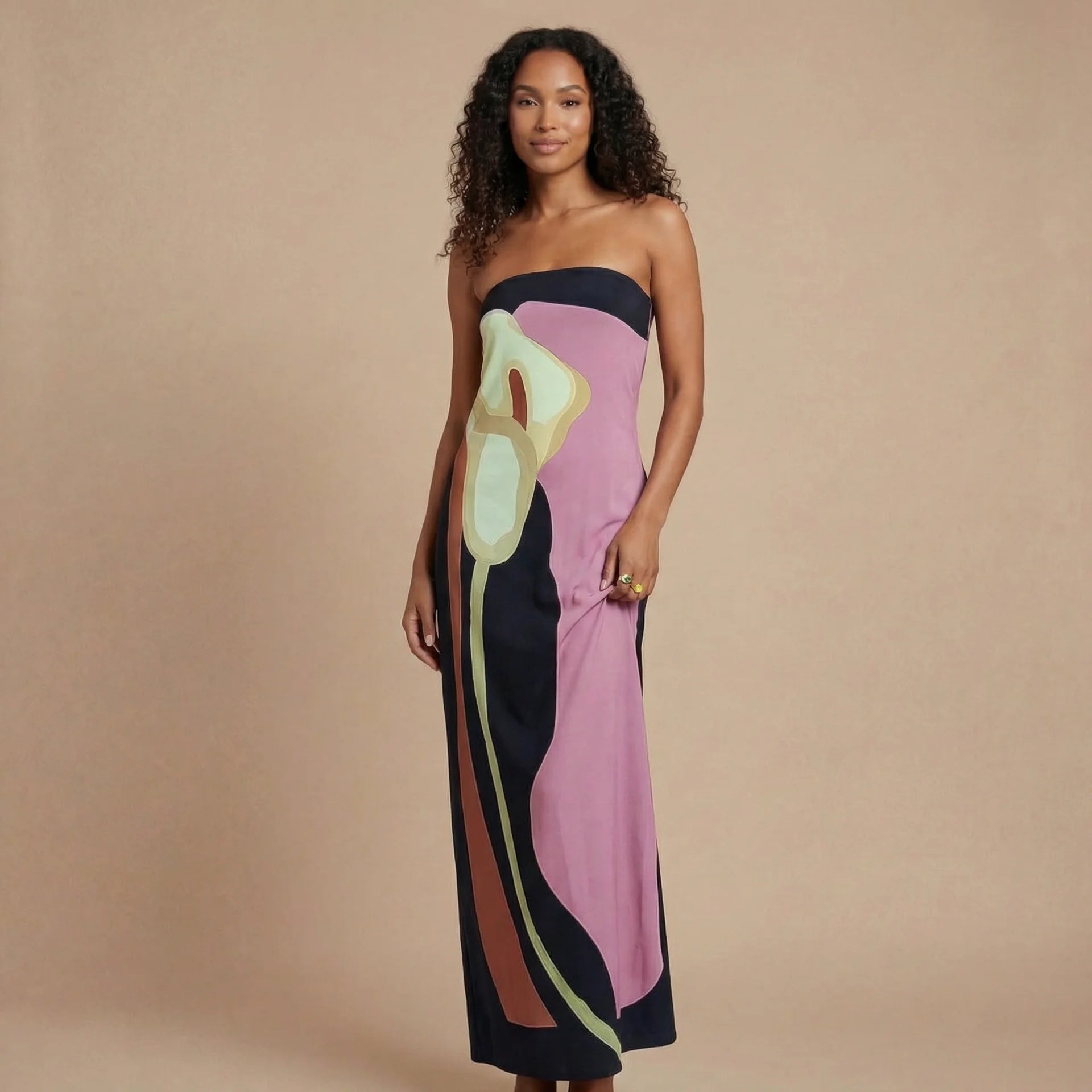 Women's Wedding Guest Strapless Abstract Maxi Dress - product image 4