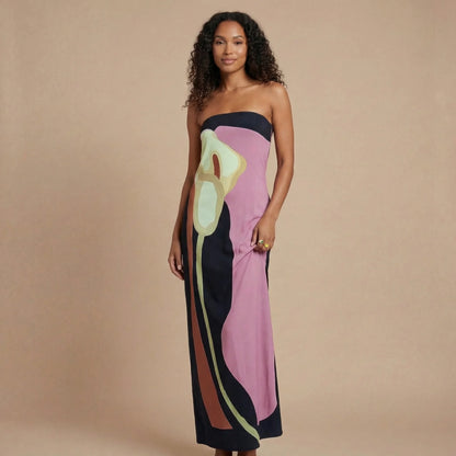 Women's Wedding Guest Strapless Abstract Maxi Dress - product image 4