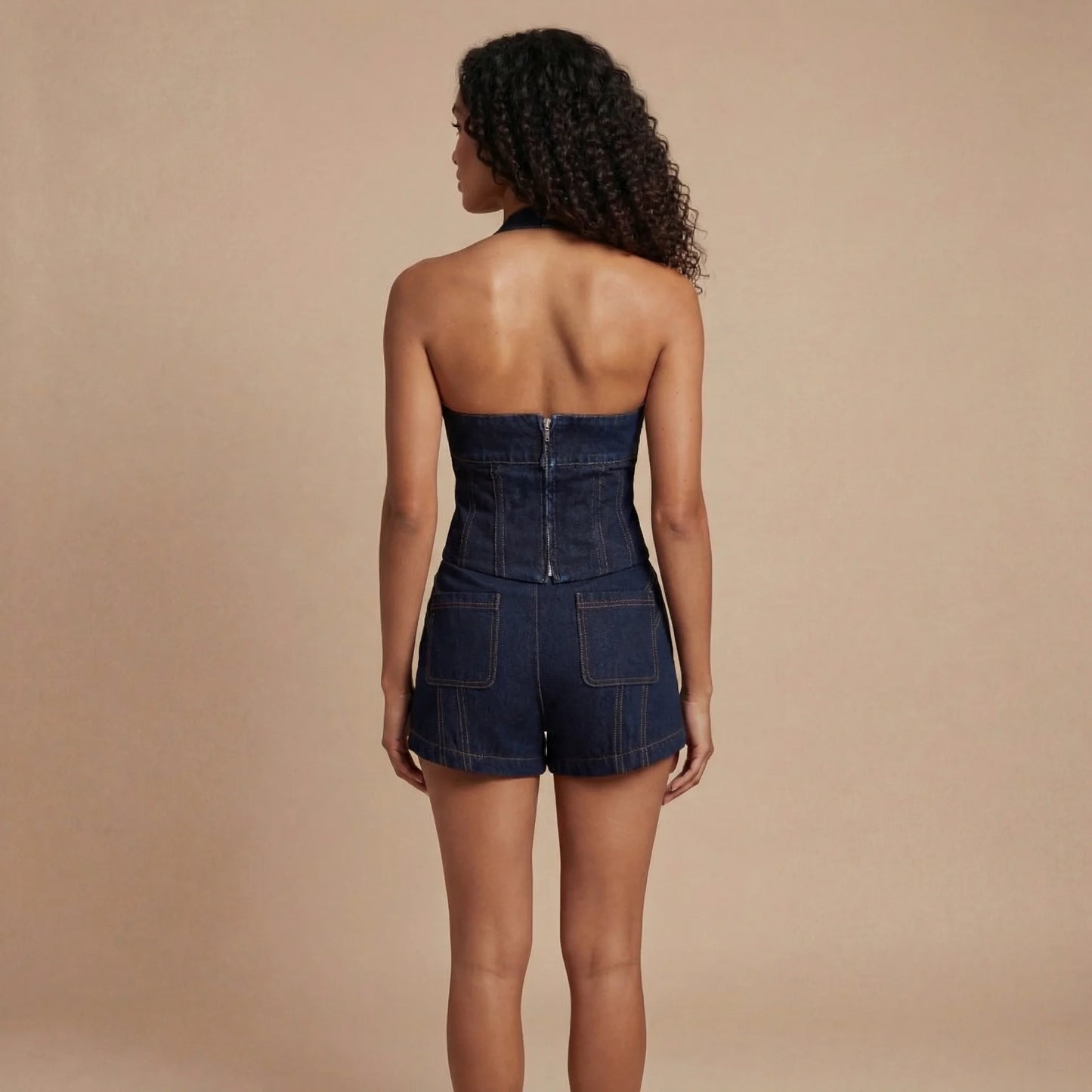 Women's Summer Halter Corset Top and Denim Shorts Set - product image 3