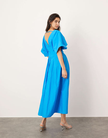 Women's Cocktail V Neck Short Sleeve Midi Dress