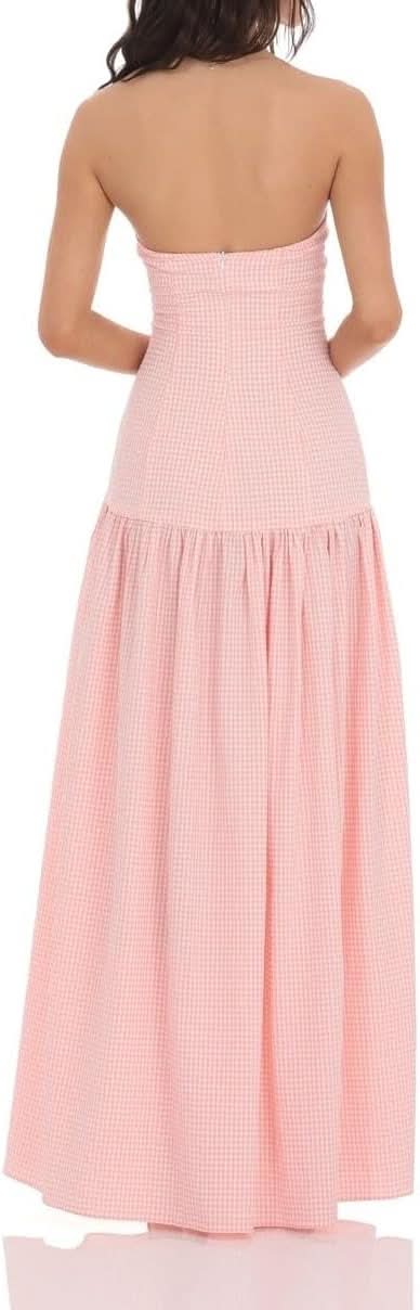 Women's Summer Strapless Gingham Maxi Dress - product image 4