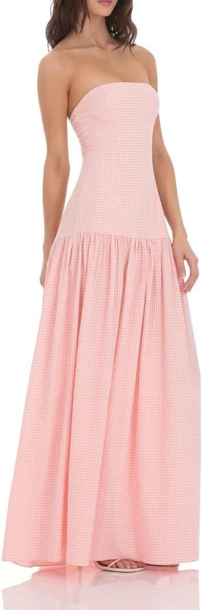 Women's Summer Strapless Gingham Maxi Dress - product image 1
