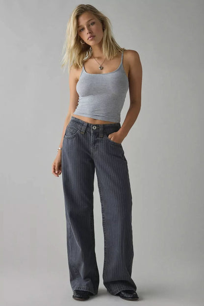 Women's High Waisted Striped Wide Leg Jeans - product image 1