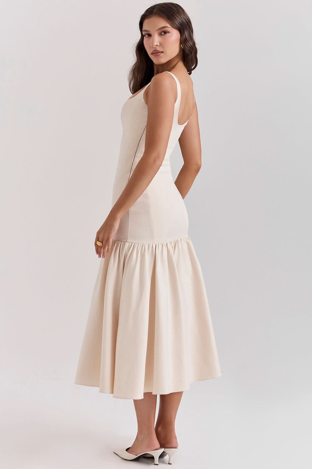 Women's Cocktail Dropped Waist Midi Dress Square Neck - product image 4