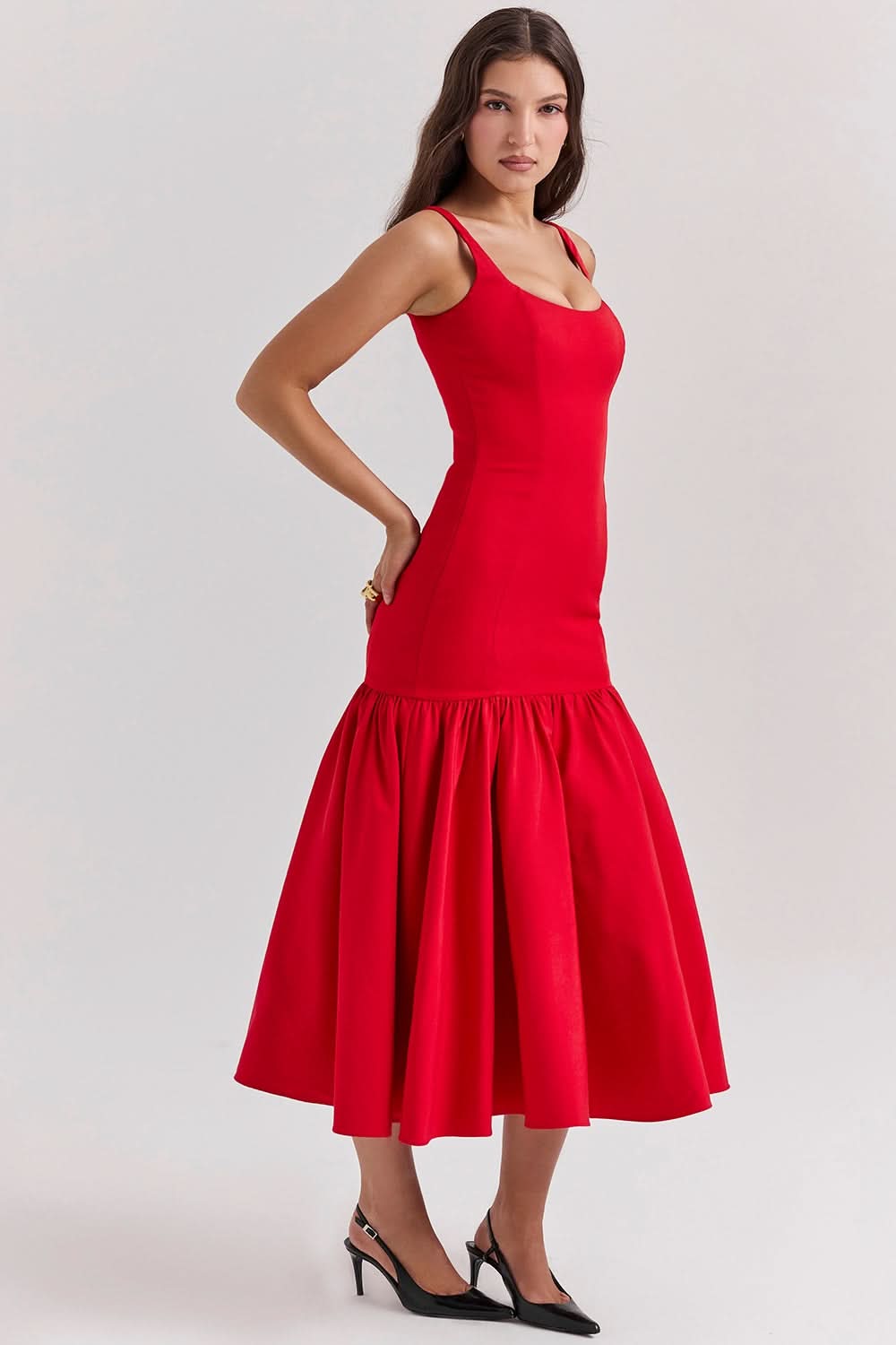 Women's Cocktail Dropped Waist Midi Dress Square Neck - product image 6