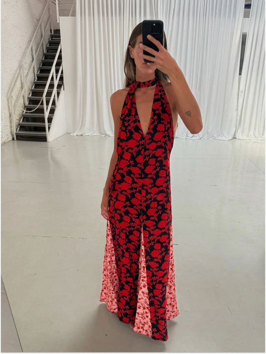 Women's Wedding Guest Floral Halter Maxi Backless Dress - product image 1