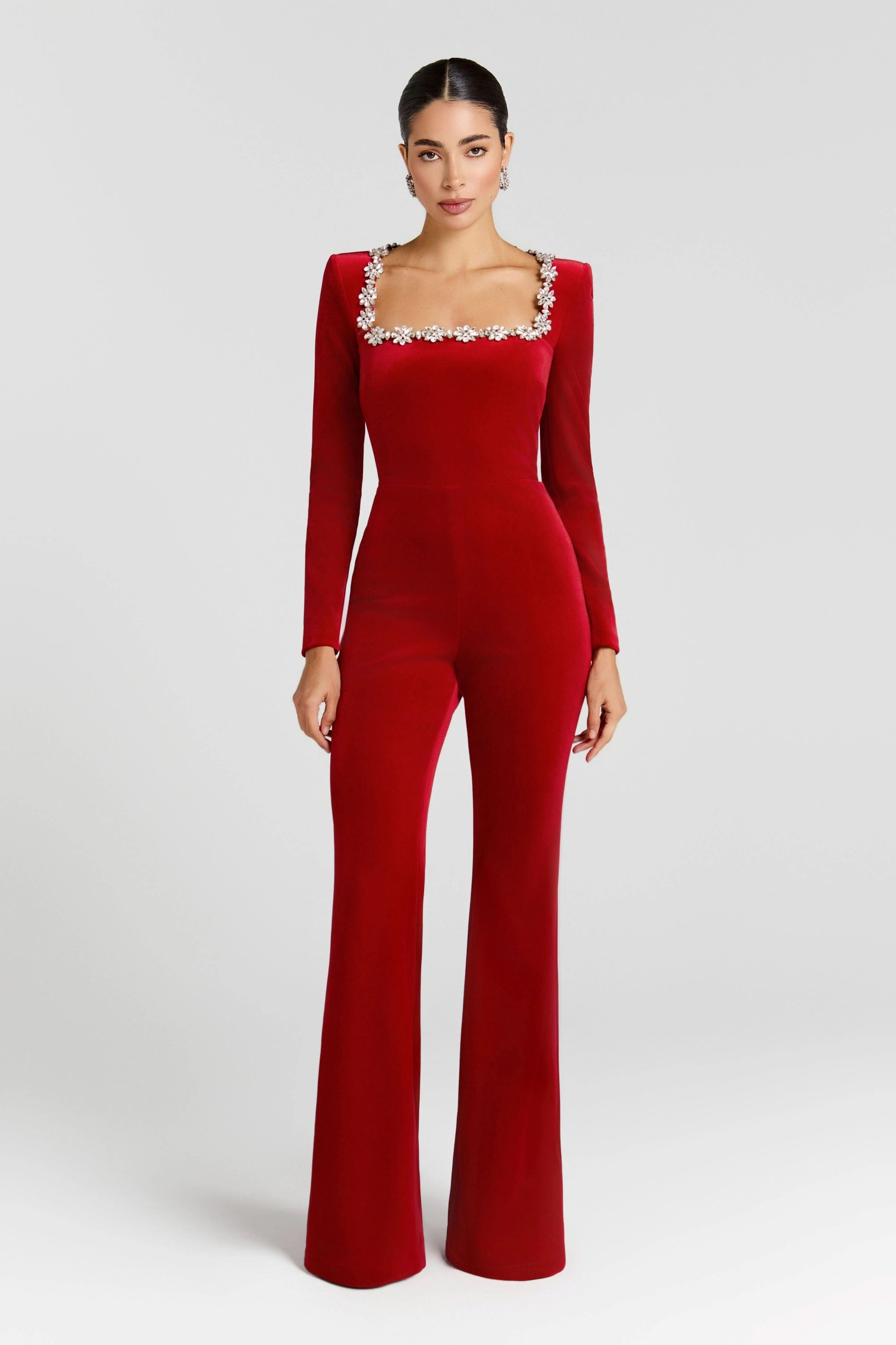 Women's Prom Square Neck Velvet Flared Leg Jumpsuit - product image 5