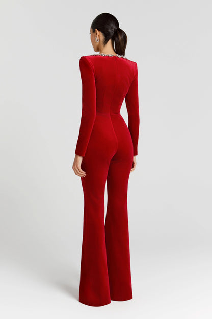 Women's Prom Square Neck Velvet Flared Leg Jumpsuit - product image 7