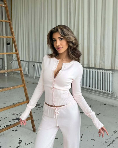 Women's Ribbed Knit Lounge Set Long Sleeve Top and Pants - product image 2