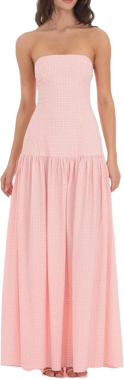 Women's Summer Strapless Gingham Maxi Dress - product image 3
